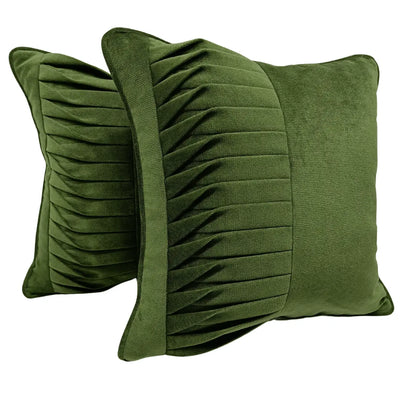 Olive Green Pleated Velvet Pillow Covers (16x16, Set of 2)