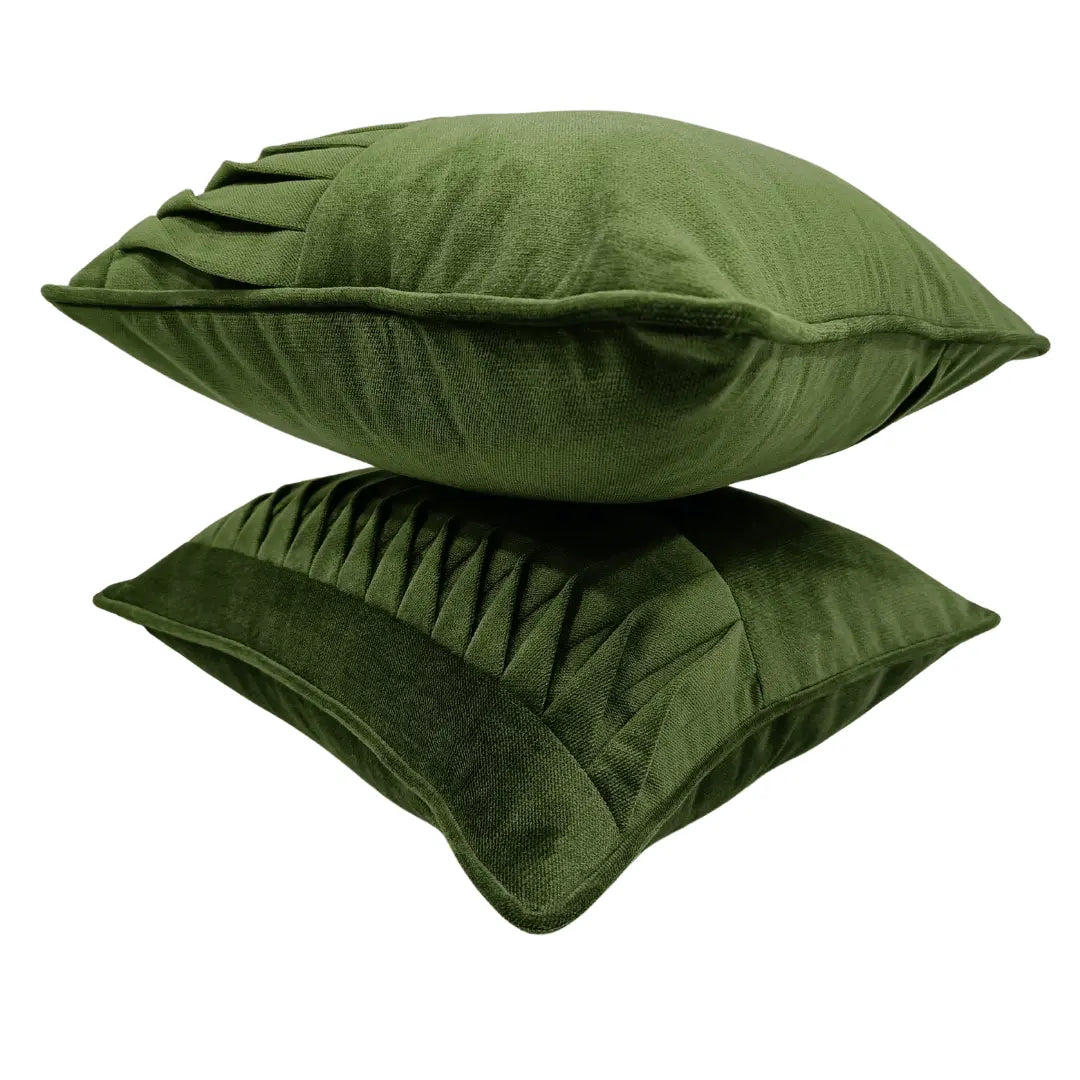 Olive Green Pleated Velvet Pillow Covers (16x16, Set of 2) | ZIPCushions - view 2