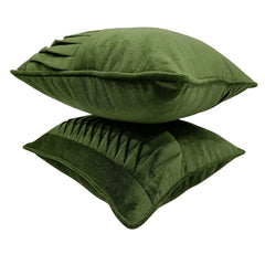 Olive Green Pleated Velvet Pillow Covers (16x16, Set of 2) - Hover Image