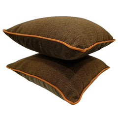 Brown Bouclé & Velvet Dual Tone Pillow Covers (16x16, Set of 2) - Hover Image