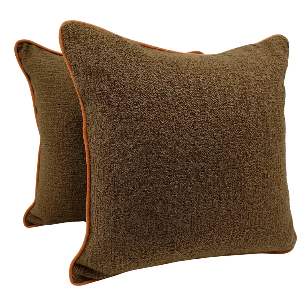 Brown Bouclé & Velvet Dual Tone Pillow Covers (16x16, Set of 2) | ZIPCushions
