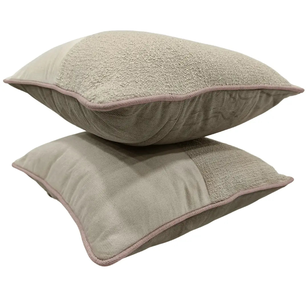 Soft Beige Textured Pillow Covers with Bouclé Accent (16x16, Set of 2) | ZIPCushions - view 2