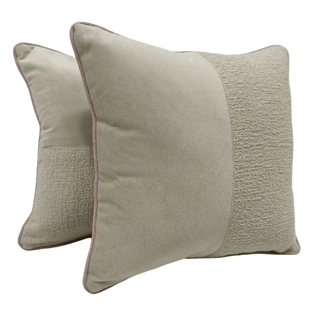 Soft Beige Textured Pillow Covers with Bouclé Accent (16x16, Set of 2) | ZIPCushions