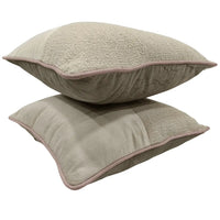 Soft Beige Textured Pillow Covers with Bouclé Accent (16x16, Set of 2)