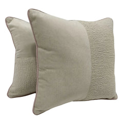 Soft Beige Textured Pillow Covers with Bouclé Accent (16x16, Set of 2)