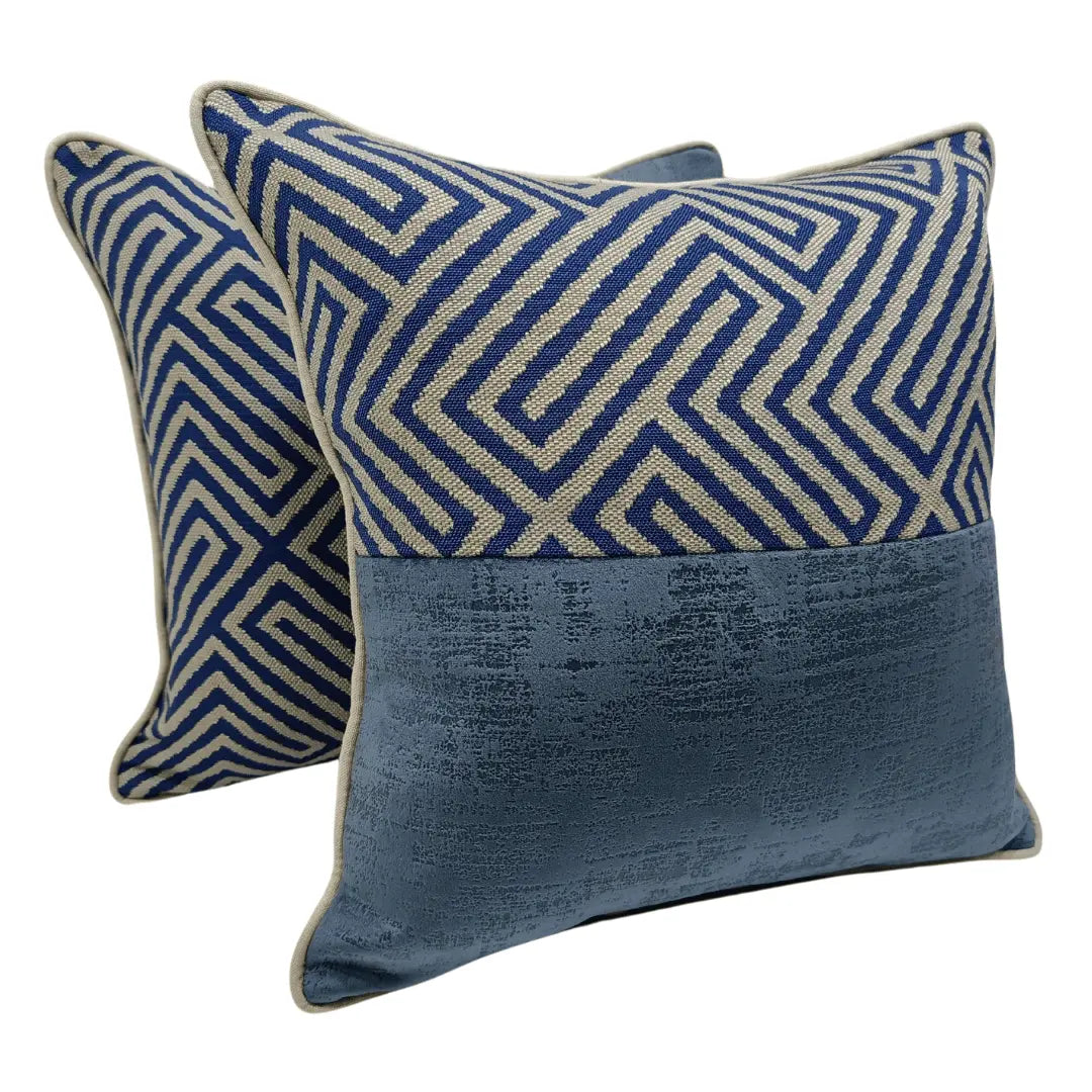 Geometric Blue Pattern Pillow Covers (16x16, Set of 2) | ZIPCushions