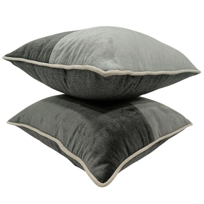 Elegant Gray Textured Pillow Covers with Contrast Piping (16x16, Set of 2) - Alternate image