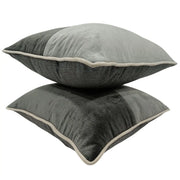Elegant Gray Textured Pillow Covers with Contrast Piping (16x16, Set of 2) | ZIPCushions