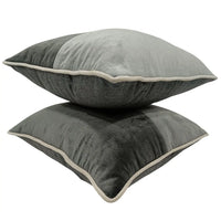 Elegant Gray Textured Pillow Covers with Contrast Piping (16x16, Set of 2)