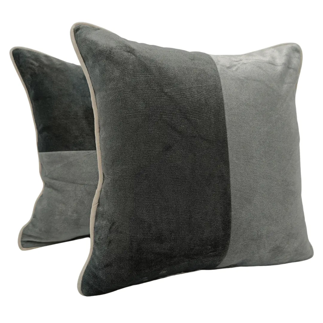 Elegant Gray Textured Pillow Covers with Contrast Piping (16x16, Set of 2) | ZIPCushions