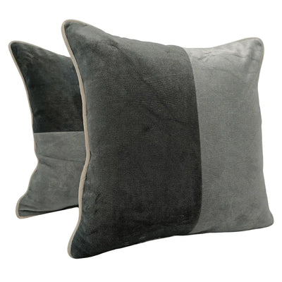 Elegant Gray Textured Pillow Covers with Contrast Piping (16x16, Set of 2)
