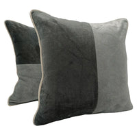 Elegant Gray Textured Pillow Covers with Contrast Piping (16x16, Set of 2)