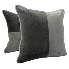Elegant Gray Textured Pillow Covers with Contrast Piping (16x16, Set of 2)