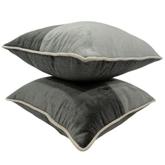 Elegant Gray Textured Pillow Covers with Contrast Piping (16x16, Set of 2) - Hover Image
