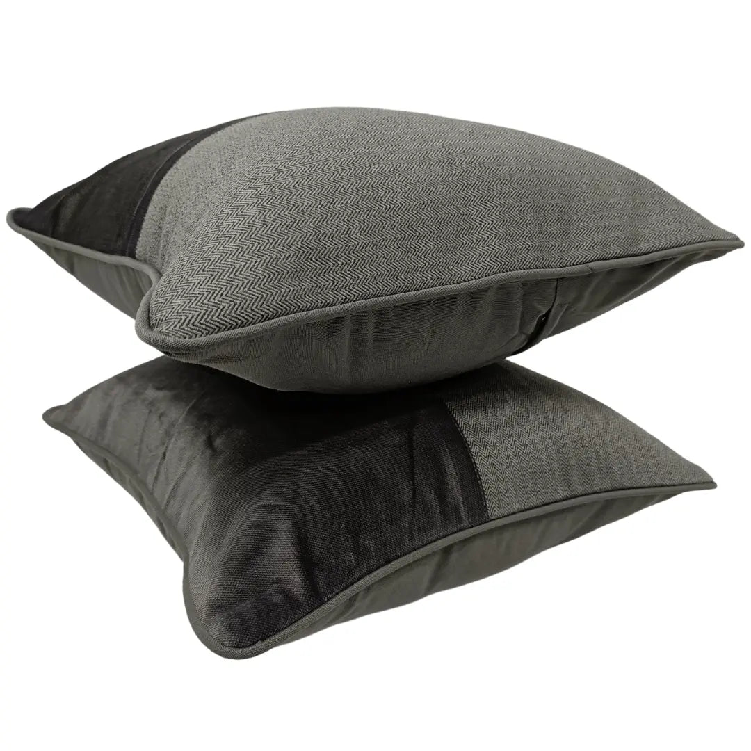 Herringbone & Velvet Contrast Pillow Covers (16x16, Set of 2) | ZIPCushions - view 2