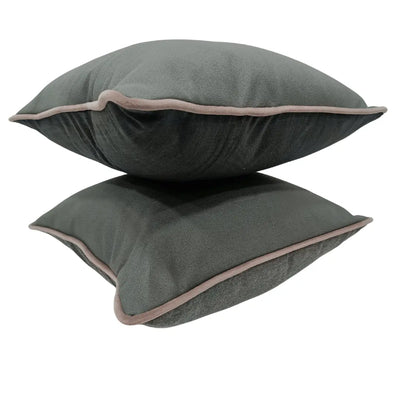 Charcoal Grey Pillow Covers with Contrast Piping (16x16, Set of 2) - Alternate image