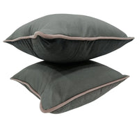 Charcoal Grey Pillow Covers with Contrast Piping (16x16, Set of 2)
