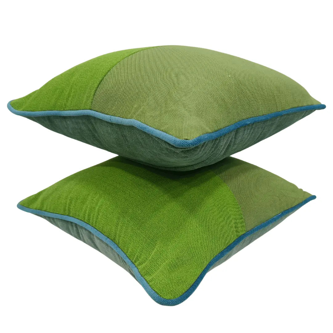 Vibrant Green Pillow Covers with Blue Piping (16x16, Set of 2) | ZIPCushions - view 2