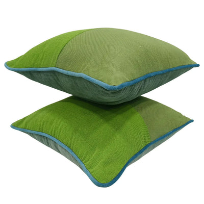 Vibrant Green Pillow Covers with Blue Piping (16x16, Set of 2) - Alternate image