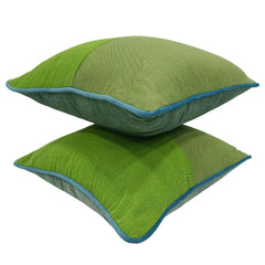 Vibrant Green Pillow Covers with Blue Piping (16x16, Set of 2) - Hover Image