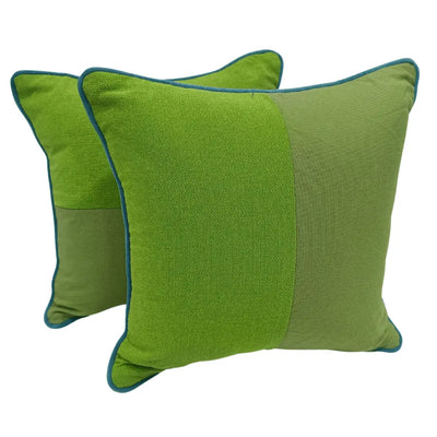 Vibrant Green Pillow Covers with Blue Piping (16x16, Set of 2)