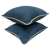 Elegant Blue Pillow Covers with Contrast Piping (16x16, Set of 2)