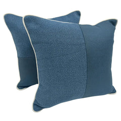 Elegant Blue Pillow Covers with Contrast Piping (16x16, Set of 2)