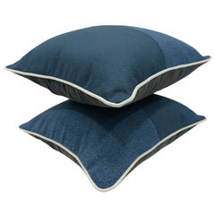 Elegant Blue Pillow Covers with Contrast Piping (16x16, Set of 2) - Hover Image