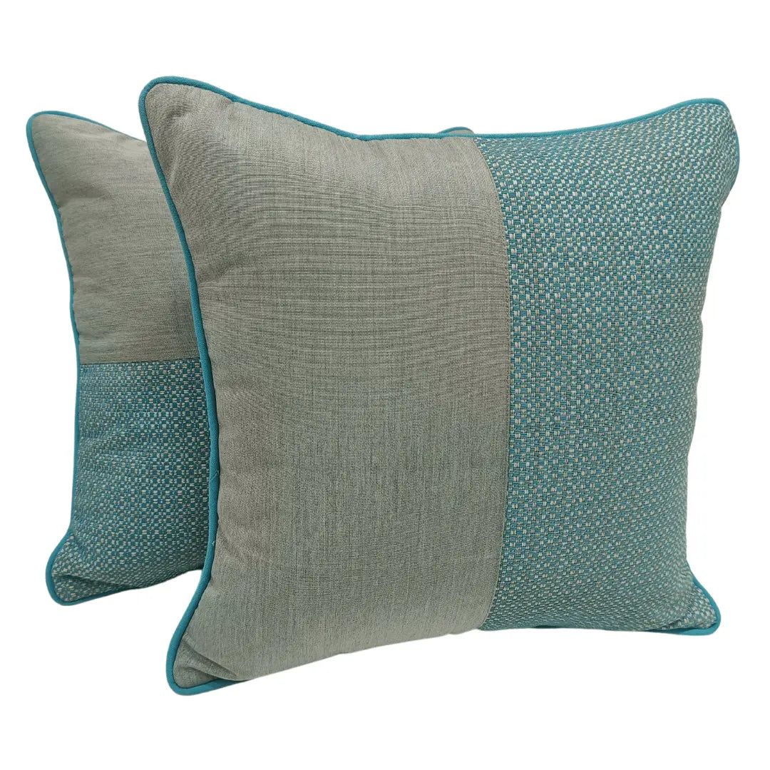 Modern Textured Blue Pillow Covers with Contrast Piping (16x16, Set of 2) | ZIPCushions