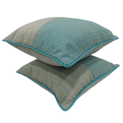 Modern Textured Blue Pillow Covers with Contrast Piping (16x16, Set of 2) - Alternate image