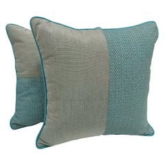 Modern Textured Blue Pillow Covers with Contrast Piping (16x16, Set of 2)