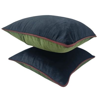 Luxurious Navy Blue Velvet Pillow Covers with Contrast Piping (16x16, Set of 2) - Alternate image