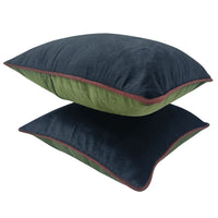 Luxurious Navy Blue Velvet Pillow Covers with Contrast Piping (16x16, Set of 2)