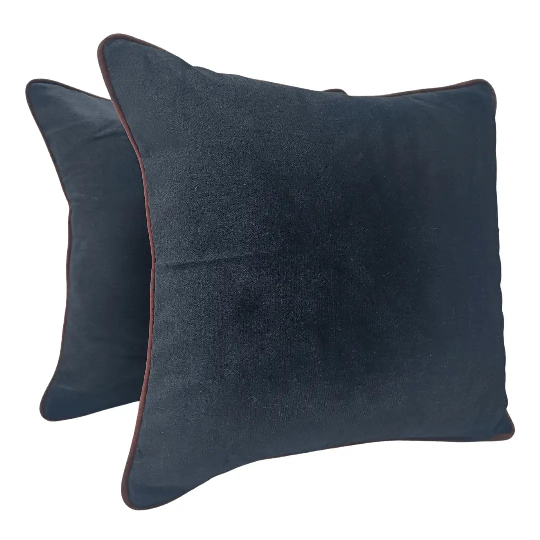 Luxurious Navy Blue Velvet Pillow Covers with Contrast Piping (16x16, Set of 2) | ZIPCushions