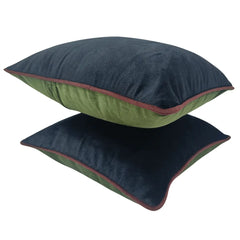 Luxurious Navy Blue Velvet Pillow Covers with Contrast Piping (16x16, Set of 2) - Hover Image