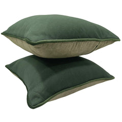 Green Two-Tone Pillow Covers with Piped Edges (16x16, Set of 2) - Hover Image