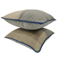 Beige and Taupe Two-Tone Pillow Covers with Navy Piping (16x16, Set of 2) |  ZIPCushions