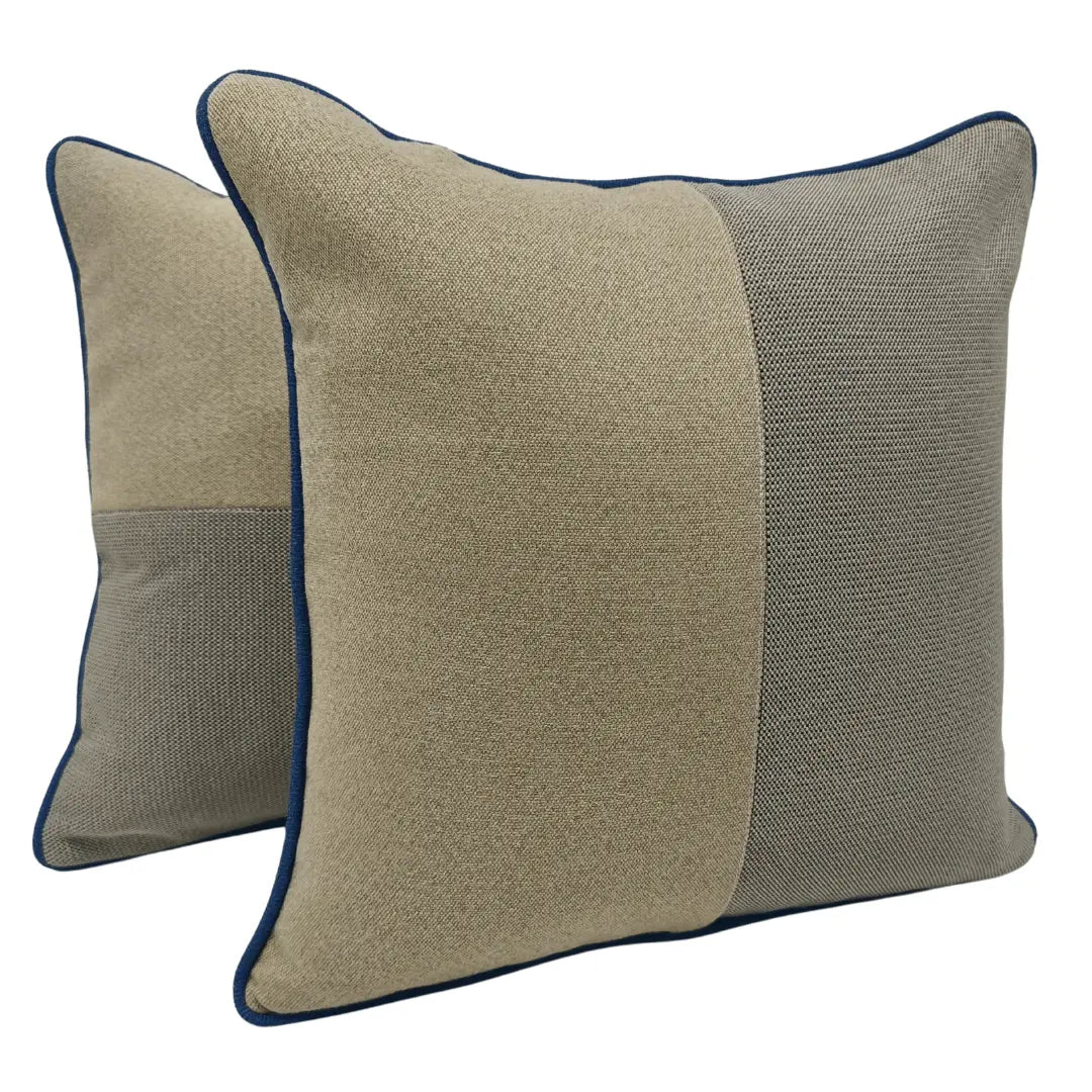 Beige and Taupe Two-Tone Pillow Covers with Navy Piping (16x16, Set of 2) |  ZIPCushions