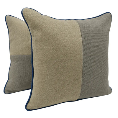 Beige and Taupe Two-Tone Pillow Covers with Navy Piping (16x16, Set of 2) - Alternate image