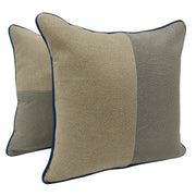 Beige and Taupe Two-Tone Pillow Covers with Navy Piping (16x16, Set of 2) | ZIPCushions