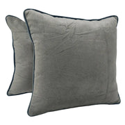 Two-Tone Grey Velvet Pillow Covers with Blue Piping (16x16, Set of 2) | ZIPCushions