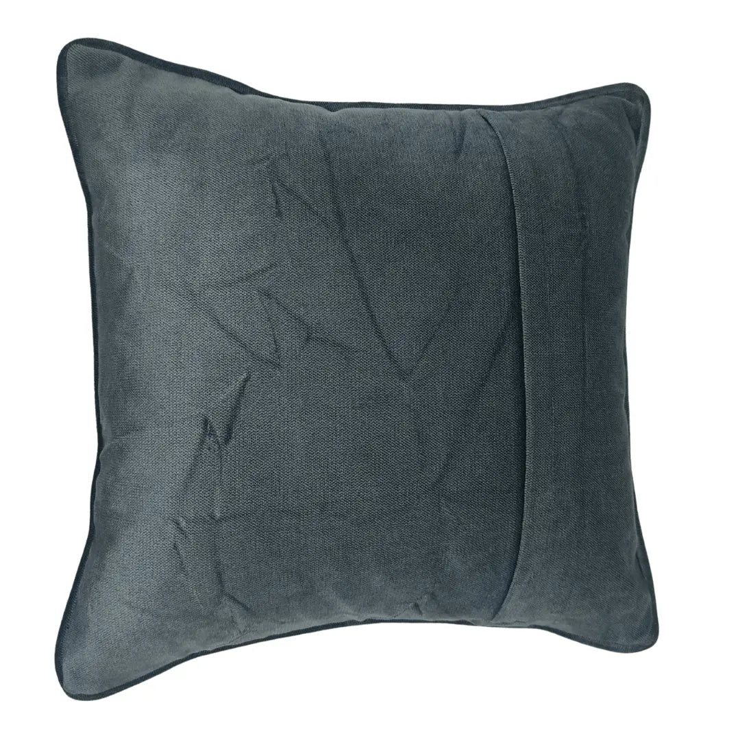 Two-Tone Grey Velvet Pillow Covers with Blue Piping (16x16, Set of 2) | ZIPCushions - view 3