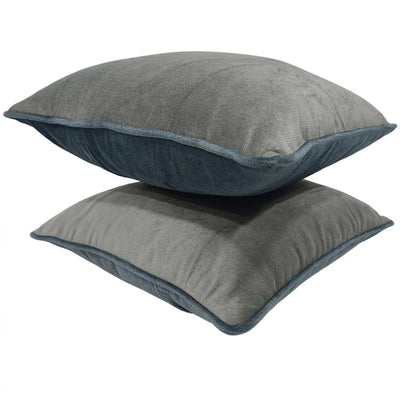 Two-Tone Grey Velvet Pillow Covers with Blue Piping (16x16, Set of 2) - Alternate image