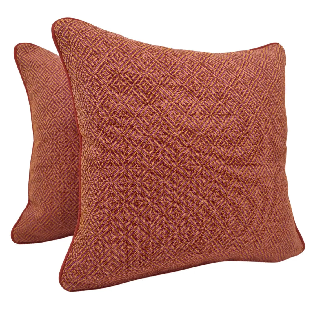 Rust and Red Geometric Pillow Covers with Contrast Piping (16x16, Set of 2) | ZIPCushions