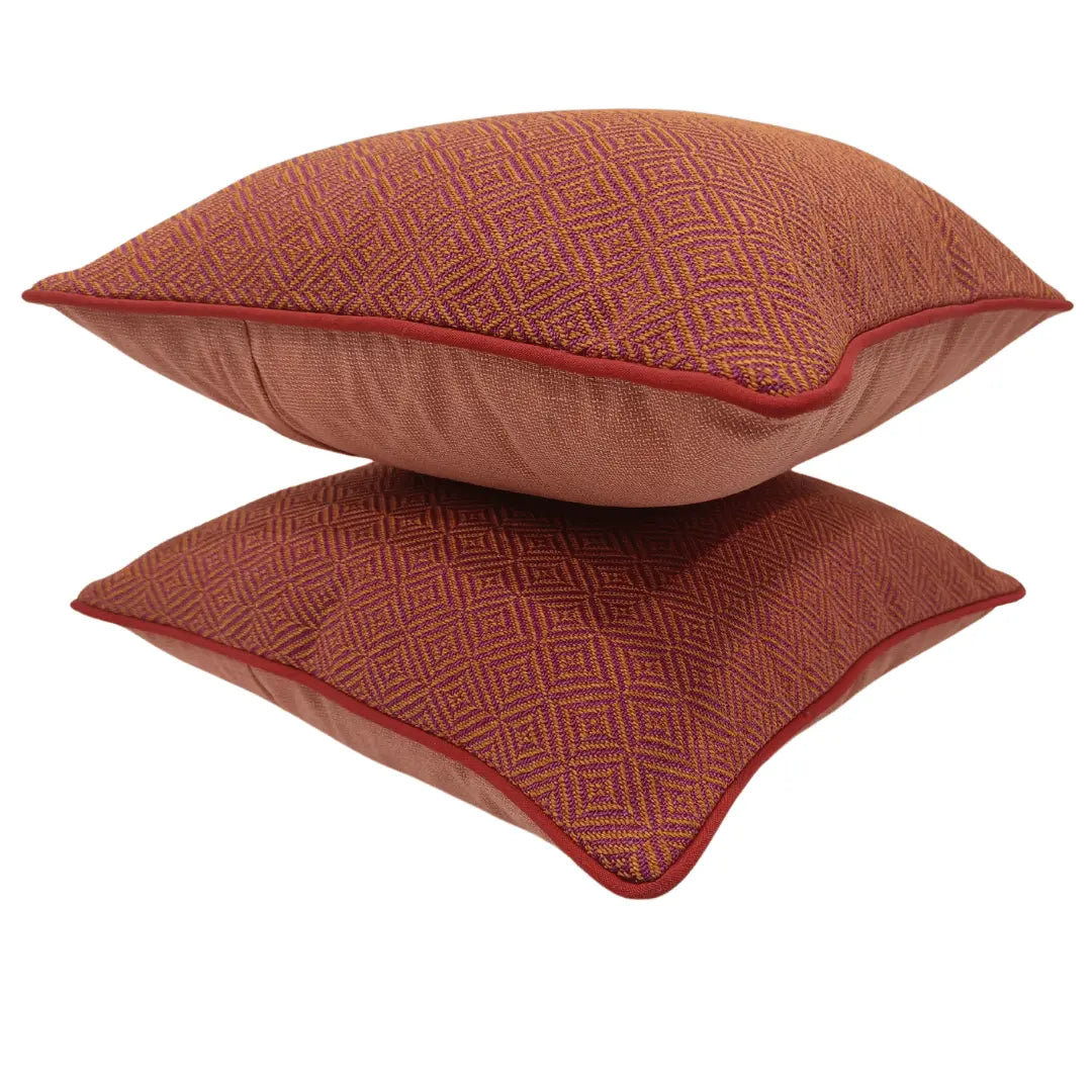 Rust and Red Geometric Pillow Covers with Contrast Piping (16x16, Set of 2) | ZIPCushions - view 2