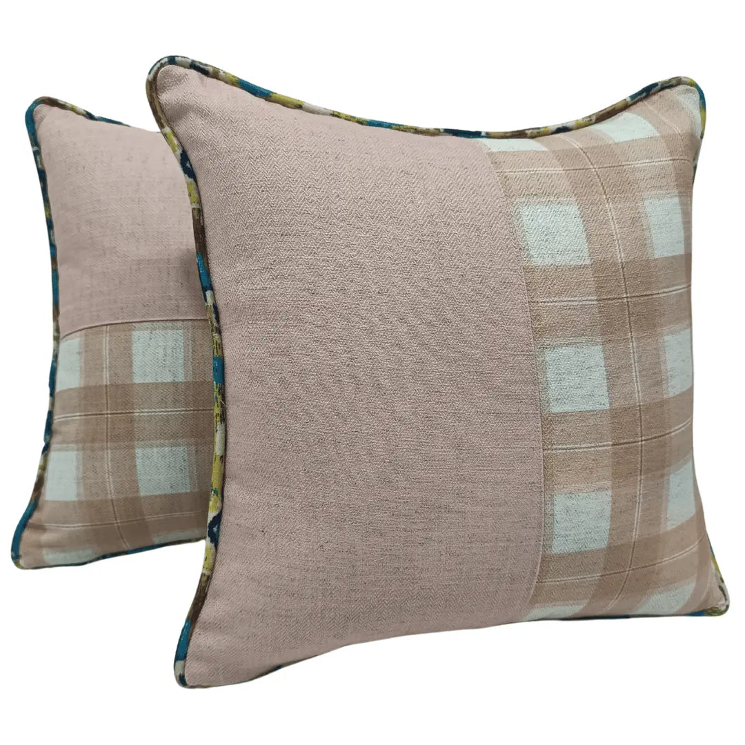 Blush Plaid & Herringbone Pillow Covers (16x16, Set of 2) | ZIPCushions