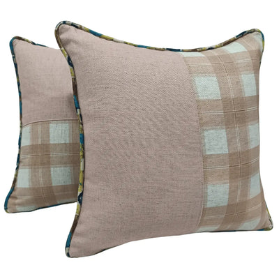 Blush Plaid & Herringbone Pillow Covers (16x16, Set of 2)