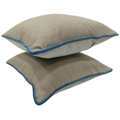 Beige & Blue Contrast Pillow Covers (16x16, Set of 2) - Alternate image