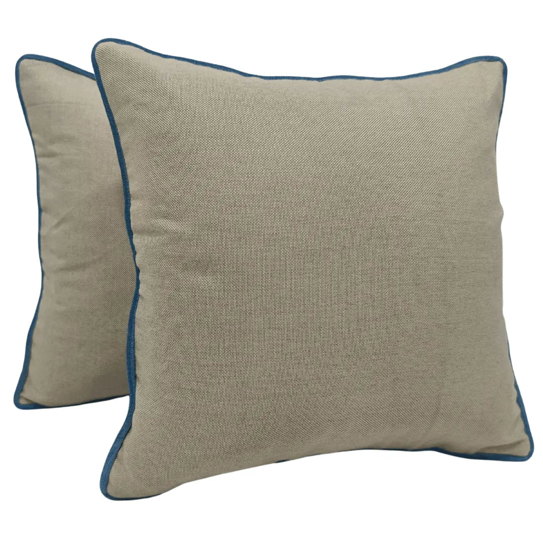 Beige & Blue Contrast Pillow Covers (16x16, Set of 2) | ZIPCushions