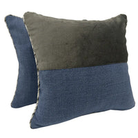 Midnight Blue and Grey Velvet Blend Pillow Covers (16x16, Set of 2)